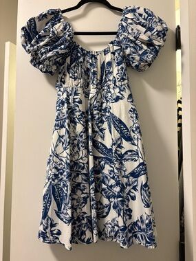 Abercrombie & Fitch Blue Floral Puff-Sleeve Dress